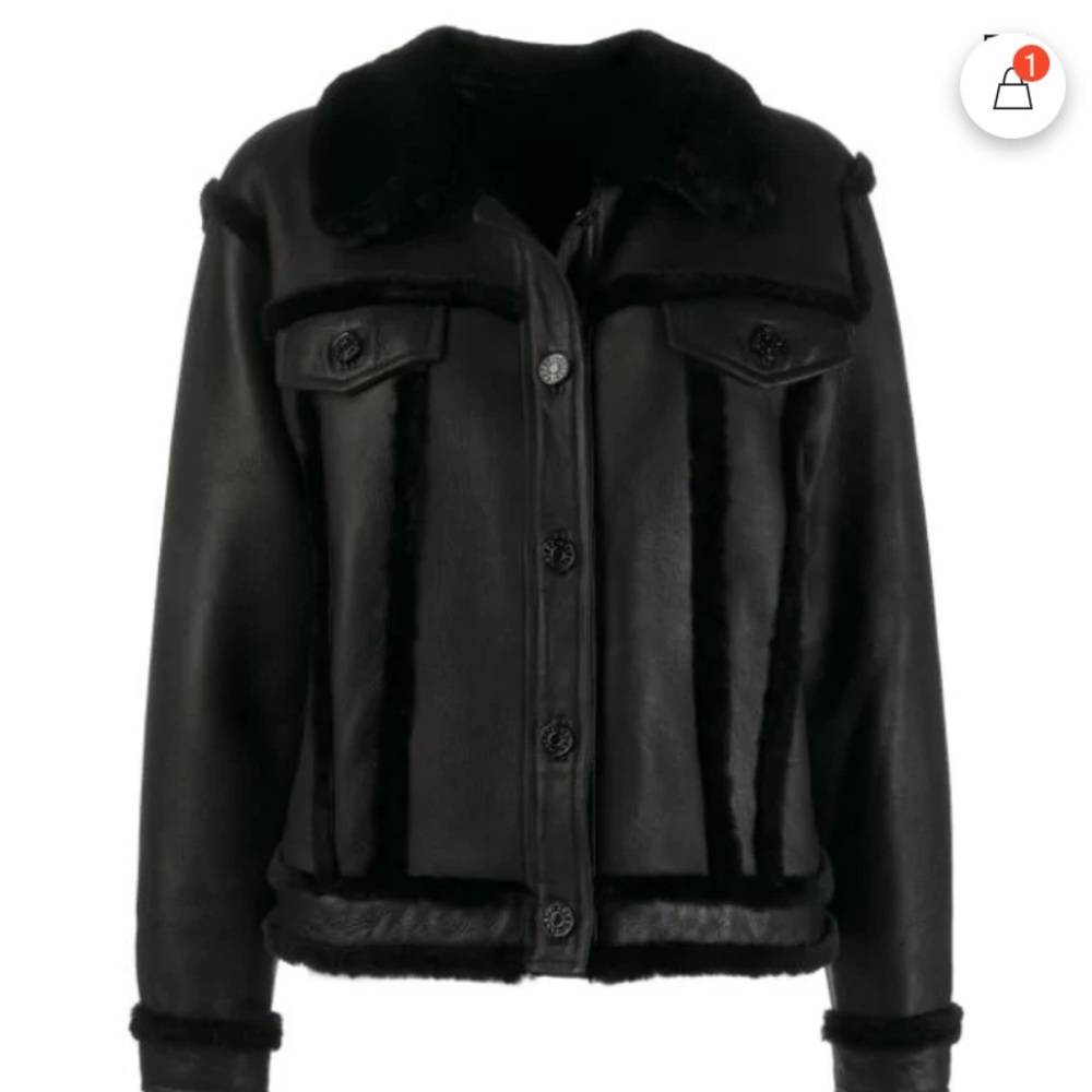 Sandro Paris Genuine Shearling Leather Jacket Black Luxury Winter CoatM - Picture 2 of 9